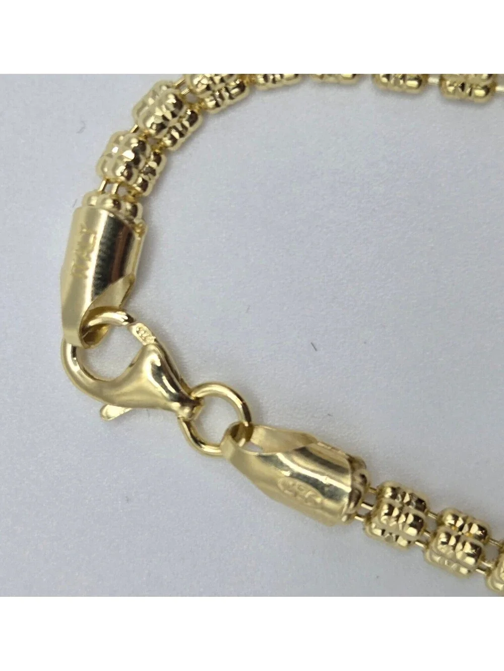 New Solid 925 Silver 14k Gold Over Ice Barrel Bracelet, Diamond-Cut 3.5mm, ITALY
